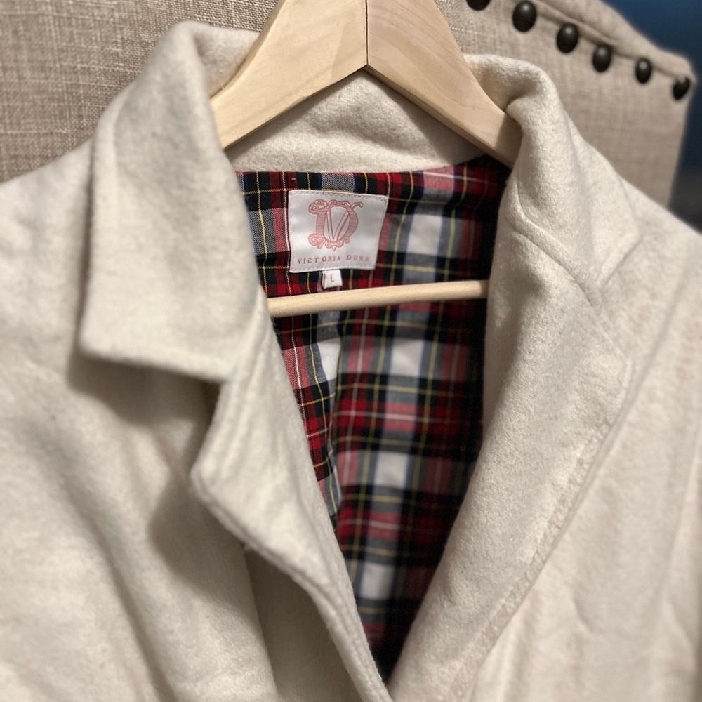 Victoria Dunn Cream Cape Wrap Coat Plaid Lined Belted Cottagecore Old Money - Picture 12 of 14